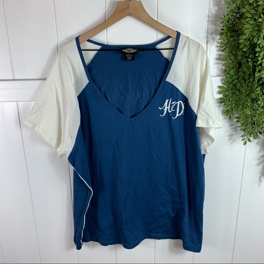 Harley Davidson Blue White Embellished Tee 3X